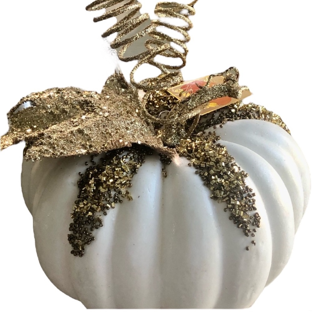 New! Gold & White Sparkly Beaded Glitter Pumpkin decor